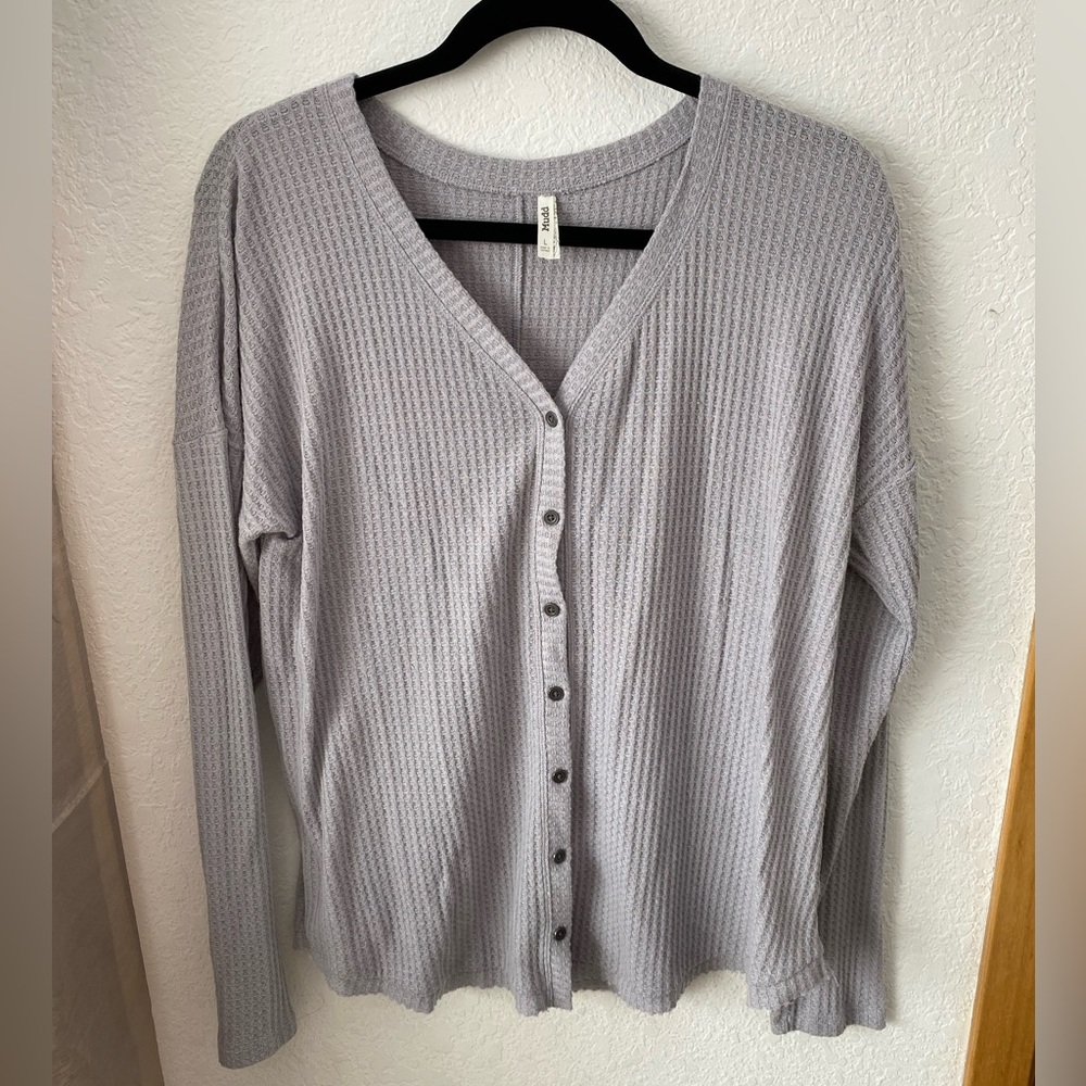 Mudd Grey Waffle Knit Cardigan - L